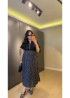 Siyah Gömlek Yaka Eteği Puantiyeli Elbise
