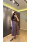 Kahverengi Gömlek Yaka Eteği Puantiyeli Elbise