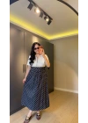 Beyaz Gömlek Yaka Eteği Puantiyeli Elbise