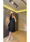 Siyah Eteği Fırfırlı Kolsuz Kot Elbise