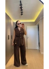 Kahverengi Premium Blazer Yelek Takım