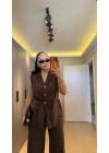Kahverengi Premium Blazer Yelek Takım