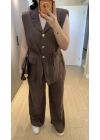 Kahverengi Premium Blazer Yelek Takım