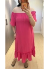 Pembe Madonna Yaka Etek Ucu Fırfırlı Elbise