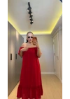 Bordo Madonna Yaka Etek Ucu Fırfırlı Elbise