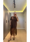 Kahverengi Eteği Güpürlü Elbise