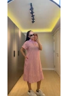 Pembe Pamuklu Çizgili Gömlek Elbise