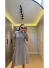 Mavi Pamuklu Çizgili Gömlek Elbise