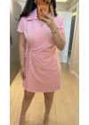 Pembe Parıltı Detaylı Kruvaze Elbise