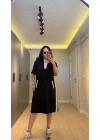 Siyah Oysh Kumaş Beyaz Renk Bloklu Polo Yaka Elbise