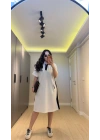 Beyaz Oysh Kumaş Siyah Renk Bloklu Polo Yaka Elbise
