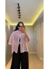 Pudra Rengi Oversize Yarım Kollu Gömlek