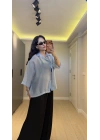 Bebe Mavi Oversize Yarım Kollu Gömlek