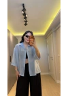 Bebe Mavi Oversize Yarım Kollu Gömlek