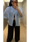 Bebe Mavi Oversize Yarım Kollu Gömlek