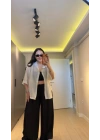 Ekru Oversize Yarım Kollu Gömlek