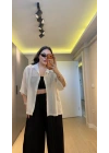 Ekru Oversize Yarım Kollu Gömlek