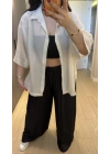 Ekru Oversize Yarım Kollu Gömlek