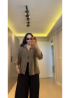 Haki Oversize Yarım Kollu Gömlek