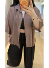Kahverengi Oversize Yarım Kollu Gömlek