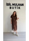 Acı Kahve Eteği Güpürlü Elbise