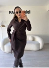 Acı Kahve Kruvaze Pile Detaylı Elbise