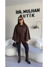 Acı Kahve Oversize Kaşe Kuşaklı Panço