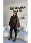 Acı Kahve Oversize Kaşe Kuşaklı Panço