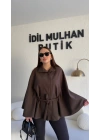 Acı Kahve Oversize Kaşe Kuşaklı Panço