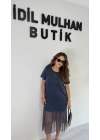 Antrasit Eteği Güpürlü Elbise
