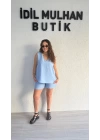 Bebe Mavisi Keten Şortlu Takım