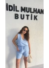Bebe Mavisi Keten Şortlu Takım