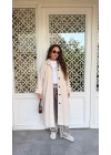 Bej Düğmeli Oversize Trençkot