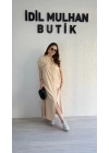 Bej Hakim Yaka Düğmeli Elbise