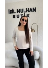 Bej Kare Yaka Oysh Kumaş Bluz