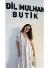 Beyaz Dikey Şeritli Pamuk Elbise