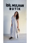 Beyaz Dikey Şeritli Pamuk Elbise