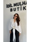 Beyaz Gold Tokalı Bağlamalı Bluz