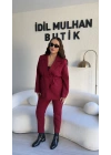 Bordo Bağlama Detaylı Kruvaze Blazer Takım