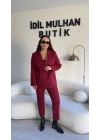 Bordo Bağlama Detaylı Kruvaze Blazer Takım