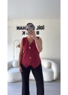 Bordo Düğme Detaylı Bluz