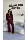 Bordo Fermuarlı Üstlü Şerit Detaylı Takım
