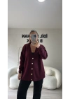 Bordo Gold Düğmeli Triko Hırka
