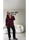 Bordo Gold Düğmeli Triko Hırka
