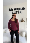 Bordo Kare Yaka Oysh Kumaş Bluz