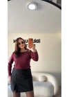 Bordo Omzu Tokalı Oysh Bluz