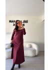 Bordo Oysh Kumaş Madonna Yaka Elbise