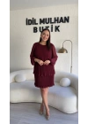 Bordo Şifon Kol Piliseli Elbise