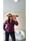 Bordo Silver Düğmeli Triko Hırka