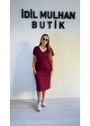 Bordo V Yaka Yanları Şeritli Elbise